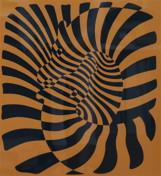 Victor Vasarely, set of 3 modern limited edition abstract prints, Zebra couple, 45 x 39cm